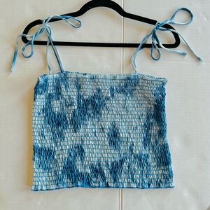 Publik blue white tie dye smocked top S